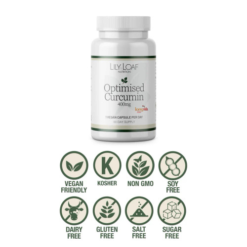 Lily & Loaf Optimised Curcumin 400mg (60 Vegan Capsules). Allergens.