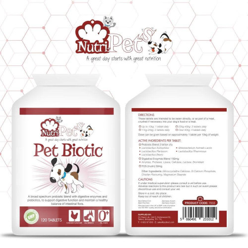 Nutri-Pets - Pet Biotic (120 Tablets). Label. Ingredients.