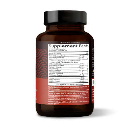 D'Adamo Personalized Nutrition Phytocal O Multi-mineral for Blood Type O Individuals (120 Vegetarian Capsules). Label. Ingredients.