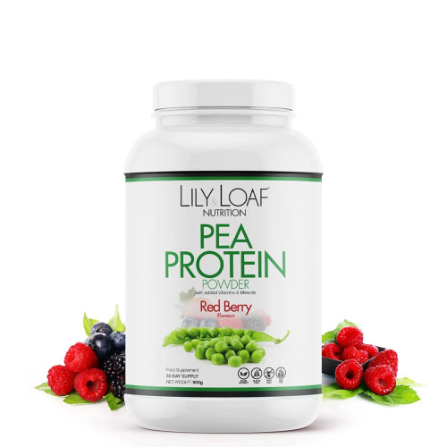 Lily & Loaf Nutrition Red Berry Flavour Vegan Protein Powder (900g). Tub.