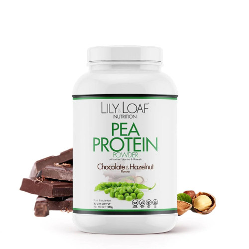 Lily & Loaf Nutrition Chocolate & Hazelnut Flavour Vegan Pea Protein Powder (900g). Tub.
