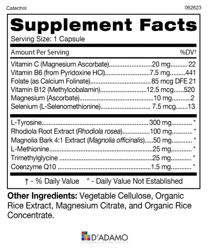 D'Adamo Personalized Nutrition Catechol Label, Ingredients.