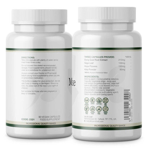 Menopause Support (90 Vegan Capsules). Label. Ingredients.