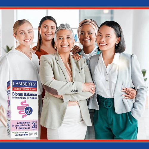 Biome Balance Intimate Flora for Women (30 Vegan Capsules) ladies with ppackaging.