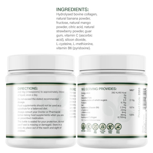 Lily & Loaf High Strength Hydrolysed Collagen + 8,700mg (480g) label, ingredients.