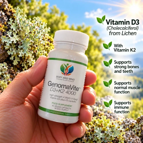 Body and Mind Genoma Nutritionals® GenomaVite™ D3+K2 4000 (90 Vegan Capsules). Nature's Sunshine in a Vegan Capsule!