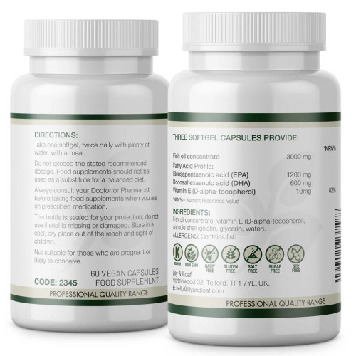 High Strength Omega-3 EPA & DHA 3000mg (90 Softgels). Label.