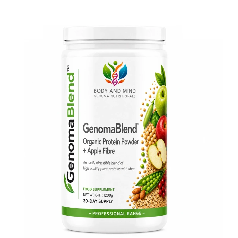 Genoma Nutritionals® GenomaBlend™ Organic Protein Powder + Apple Fibre (1200g). Tub.