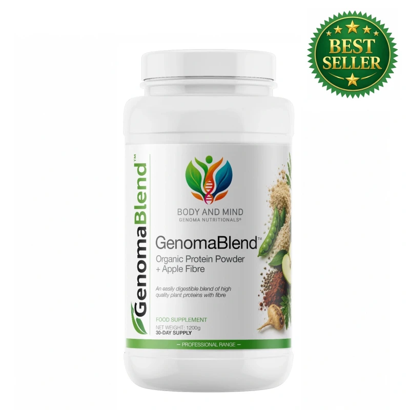 Genoma Nutritionals® GenomaBlend™ Organic Protein Powder + Apple Fibre (1200g). Tub.