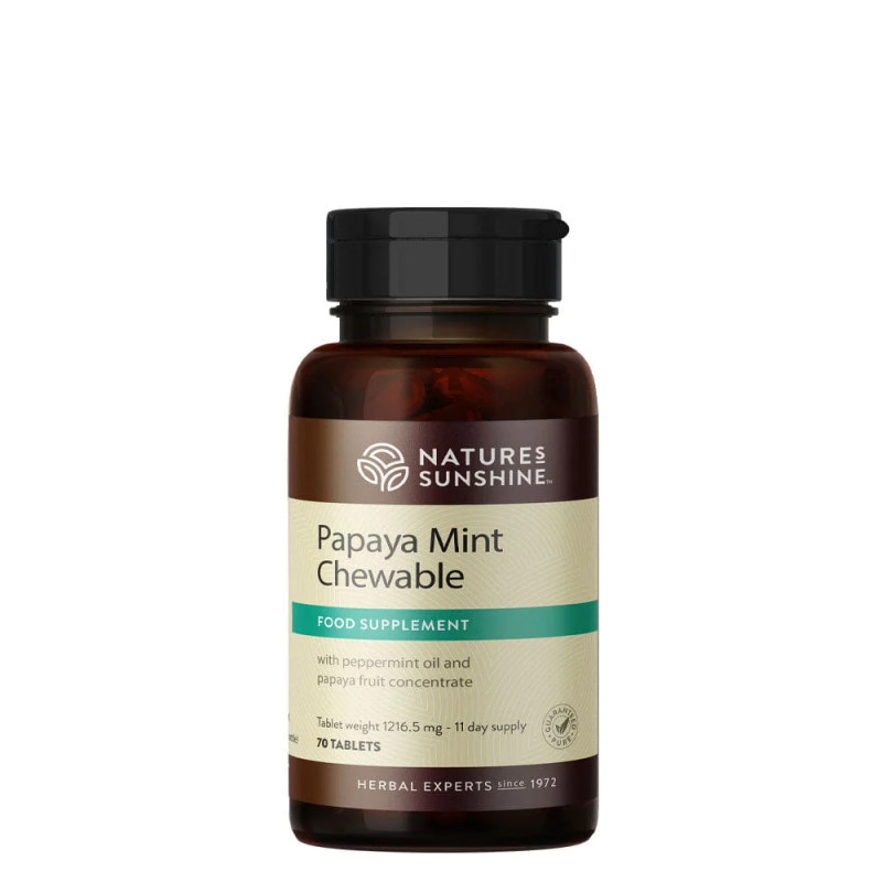 Nature's Sunshine Products Papaya Mint Chewable (70 Vegan Tablets). Bottle.