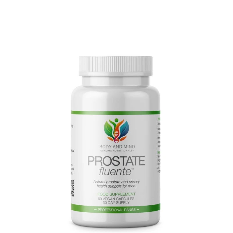 Body and Mind Genoma Nutritionals™ Prostate fluente™ (60 Vegan Capsules). Bottle.