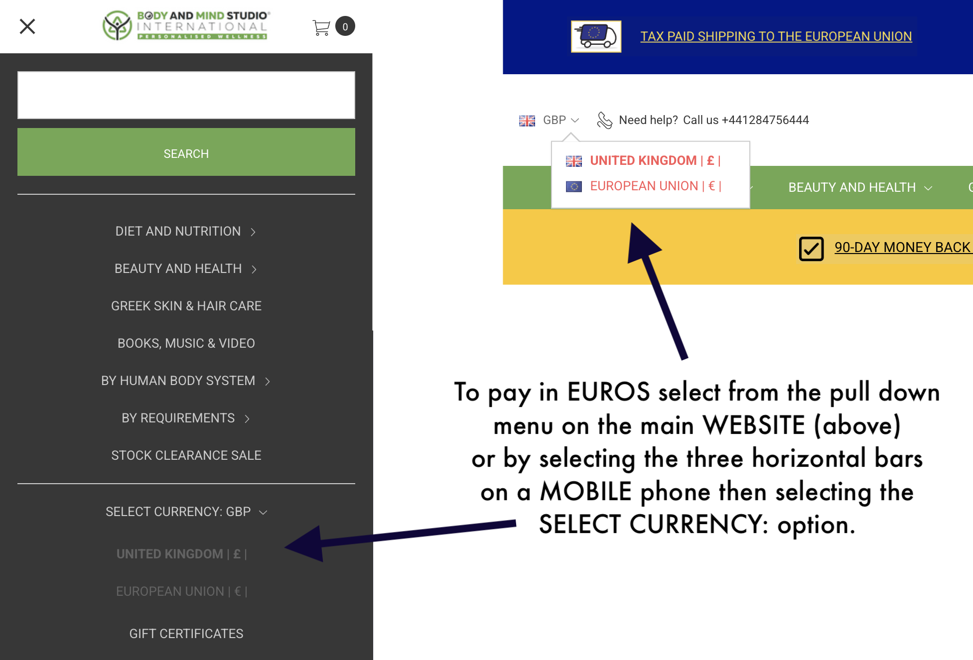 Change payment from GBP to Euros