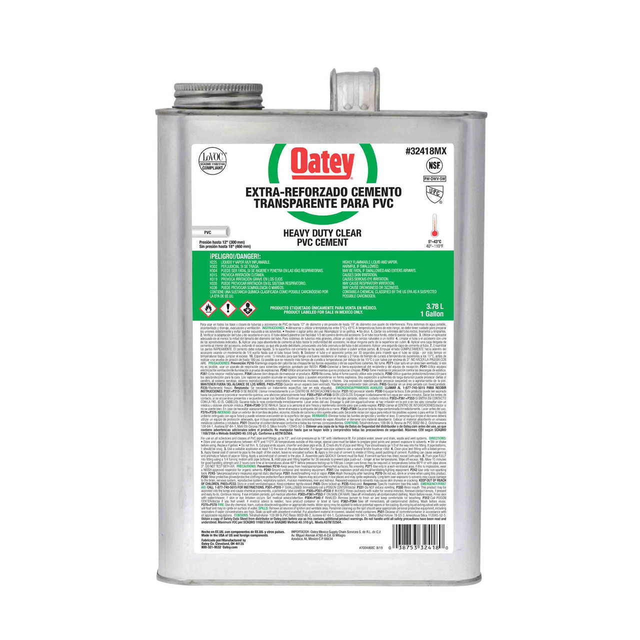 PEGAMENTO PVC EXTRA REFORZADO TRANSPARENTE ETIQUETA VERDE 473ML 36-32346MX, ADHESIVO PARA PVC