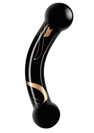 Secret Kisses - 5.5 Inch Handblown Glass Double  Ended Dildo - Black