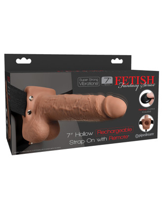 Fetish Fantasy Series 7 Inch Hollow Rechargeable Strap-on With Remote - Tan
