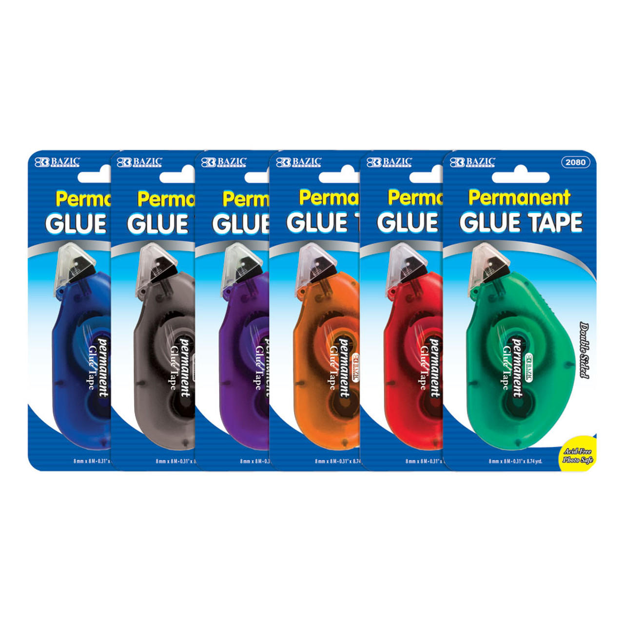 BAZIC Permanent Glue Tape 8 mm x 8.75 Yard, Double Sided Roller