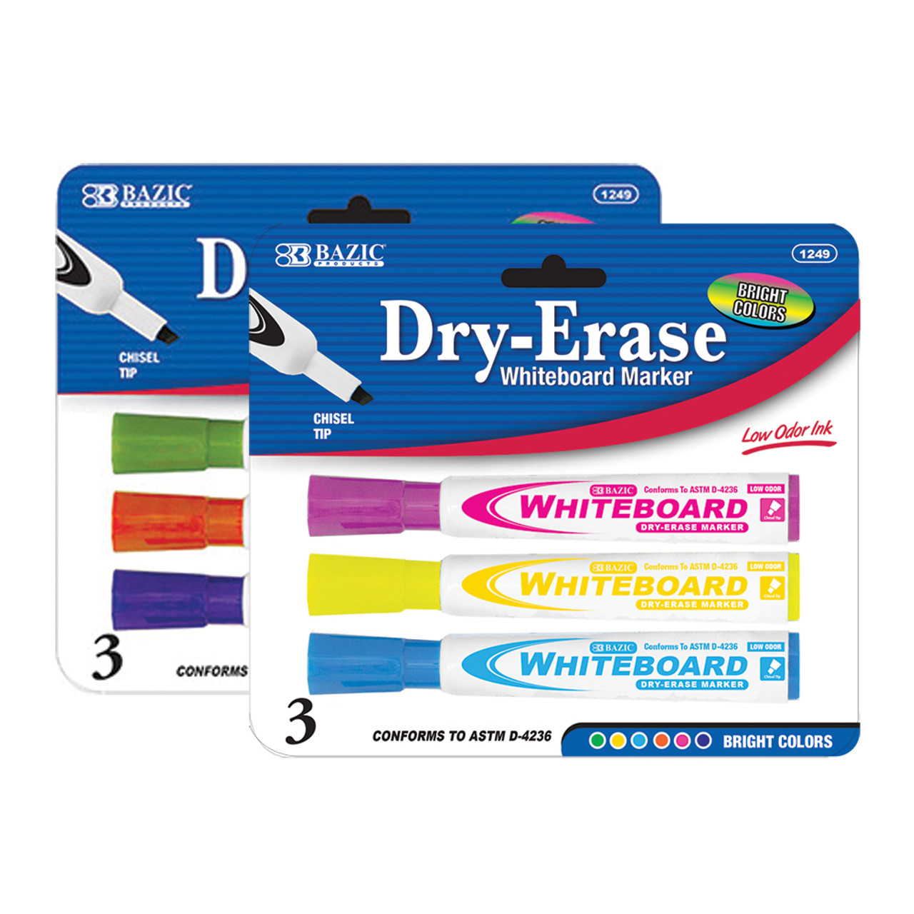 Bazic Bright Color Chisel Tip Dry-Erase Markers (3/pack)