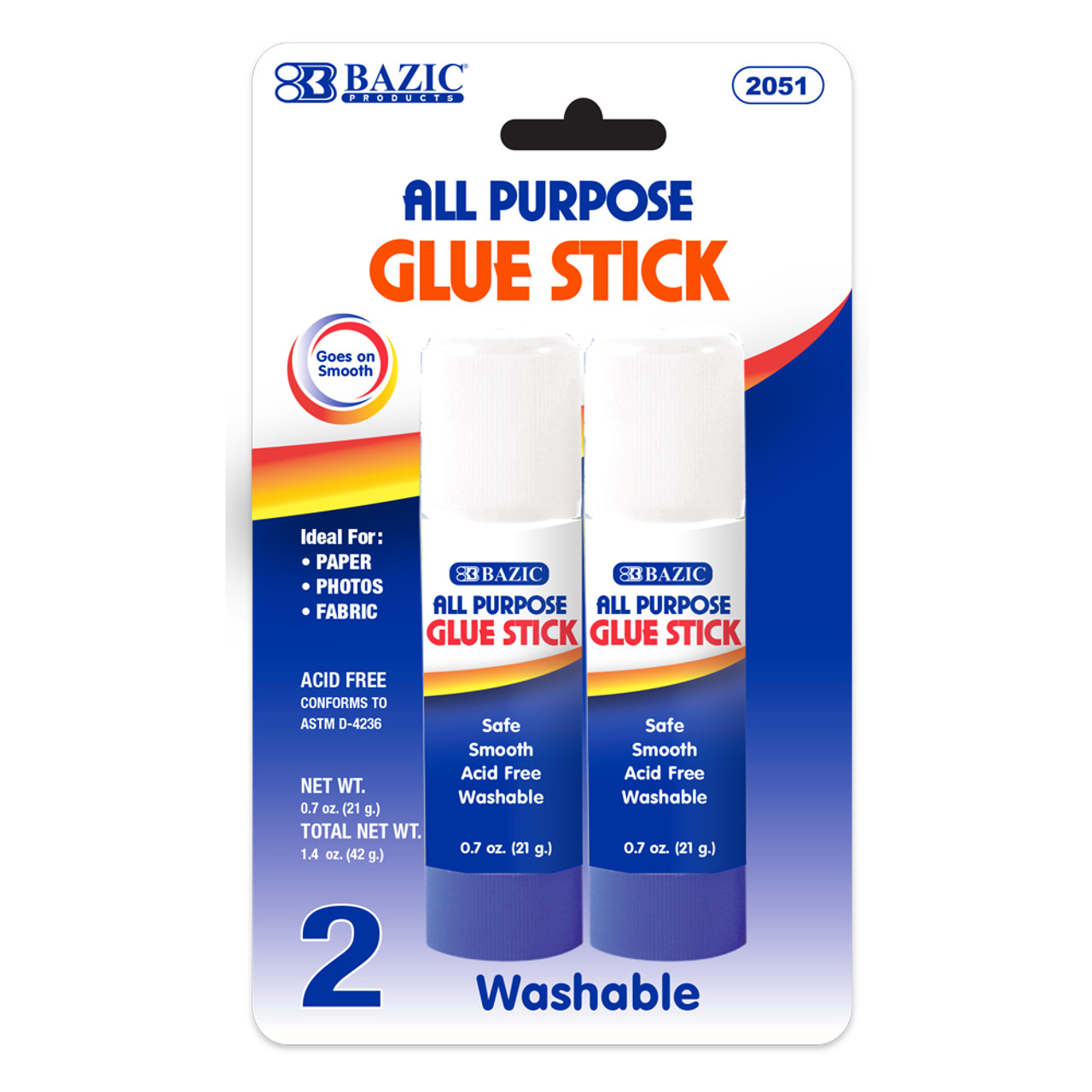 BAZIC 0.28 oz (8g) 4 Washable Colored Glue Stick Bazic Products