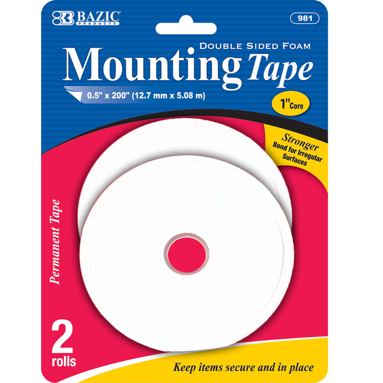 Bazic 0.5 x 200 Double Sided Foam Mounting Tape (2/Pack)