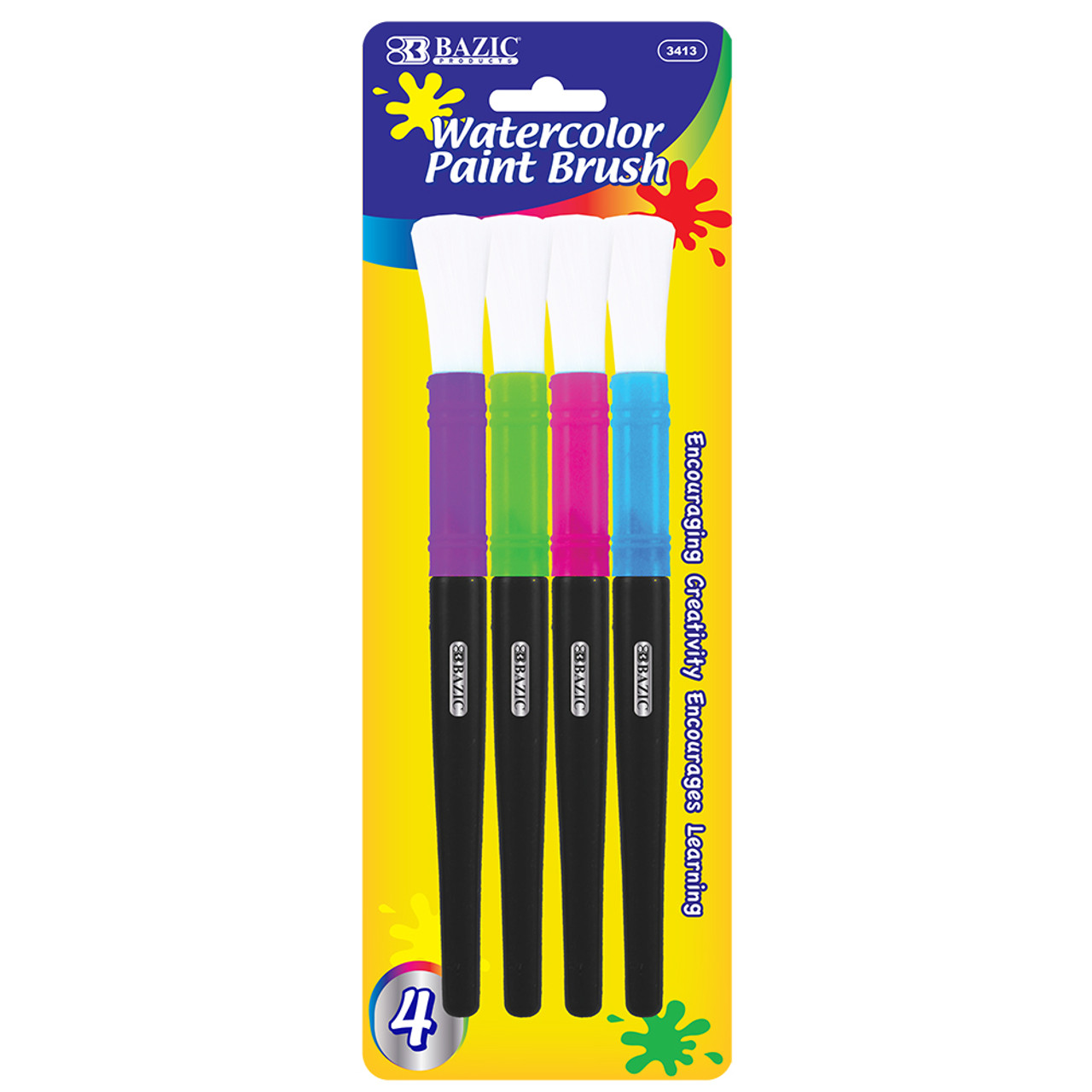 Bazic Jumbo Watercolor Paint Brush (4/Pack)