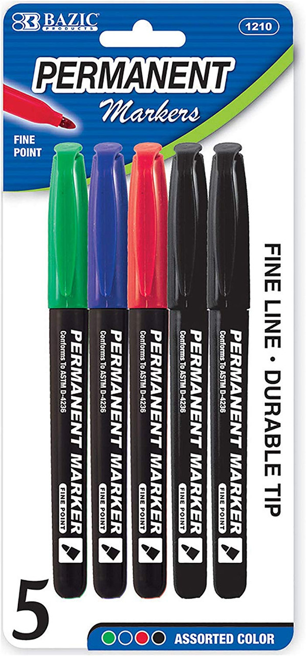 Bazic Bright Colors Fine Tip Permanent Markers w/ Pocket Clip (8/Pack)