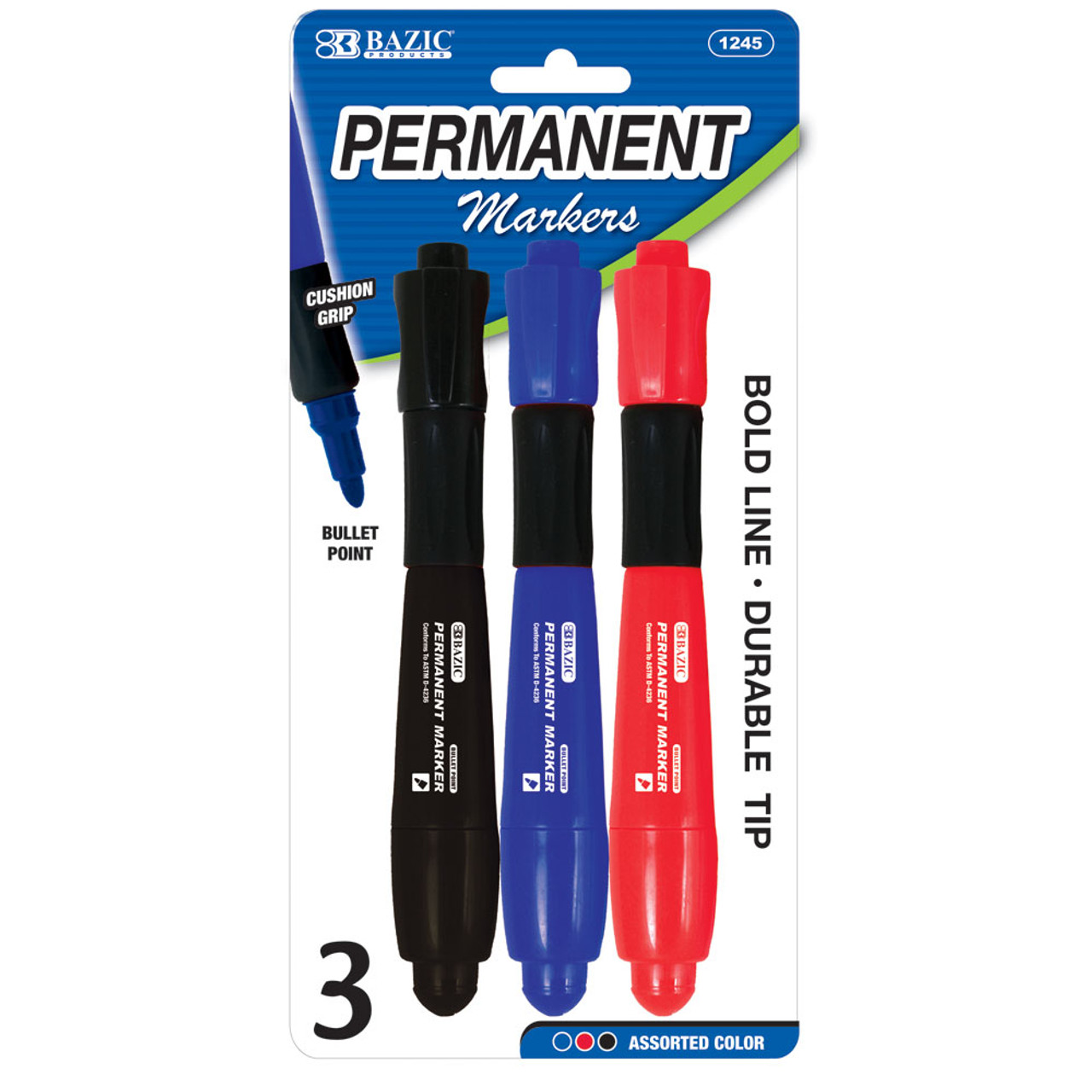 BAZIC Black Fine Tip Permanent Markers w/ Pocket Clip (8/Pack