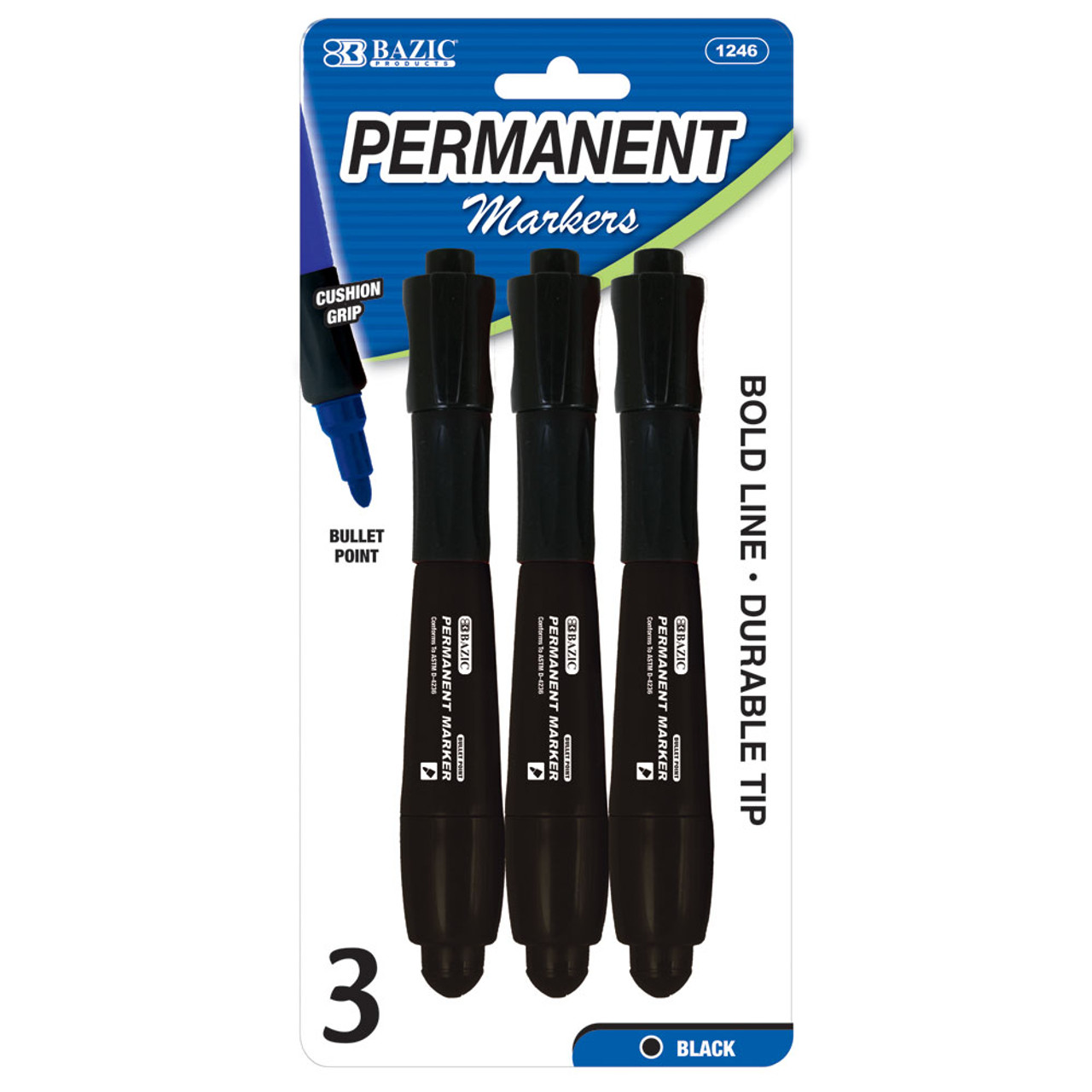 BAZIC Black Fine Tip Permanent Markers w/ Pocket Clip (8/Pack) Bazic  Products