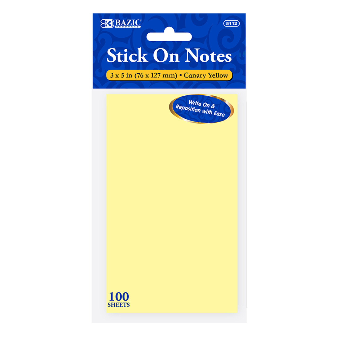 Bazic 100 Ct. 3 x 3 Stick on Note (12/Shrink)
