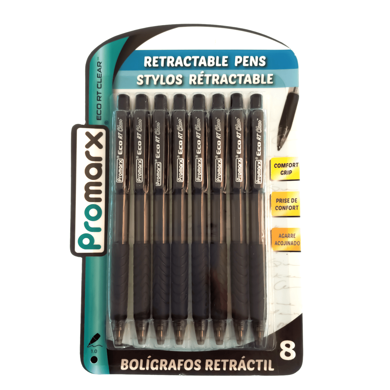 Inc Clip Clicks 8pk Ball Point Pens Colored Ink 1.0mm Comfort Grip- 4 Colors