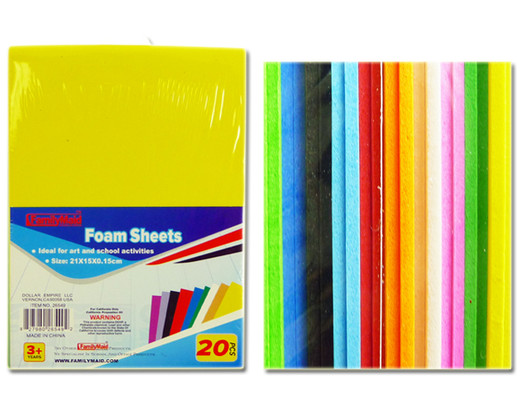 20PC Craft Foam Sheets, Size: 6"X8.25", 10 Colors