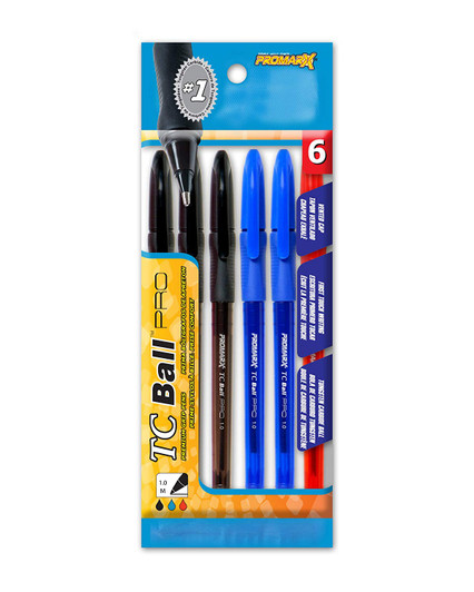 Promarx TC Ball Asst Color Ink Pens 6ct, Tungsten carbide ball, Medium point, 1.0 mm Comfort grip