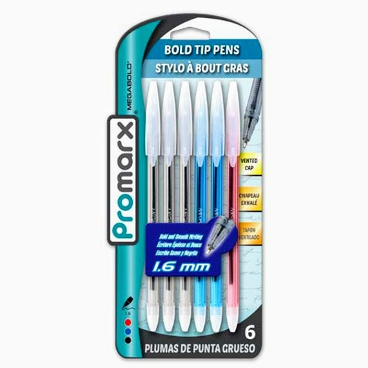 Promarx 6ct Bold Pens 1.6mm Asstd Ink.