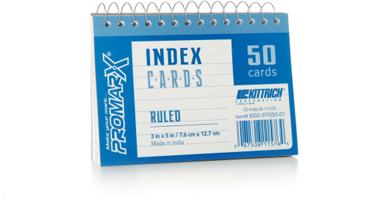 Index Cards 3inx5in / 7.6cmx12.7cm 50 cards Spiral