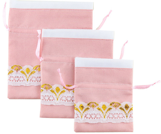Drawstring Pouch: Pink/White & Gold Lace Assorted Size: 4.75"x5.5", 4"x5", 3.25"x4", 3 ct Drawstring Pouch: Pink/White & Gold Lace Assorted Size: 4.75"x5.5", 4"x5", 3.25"x4", 3 ct