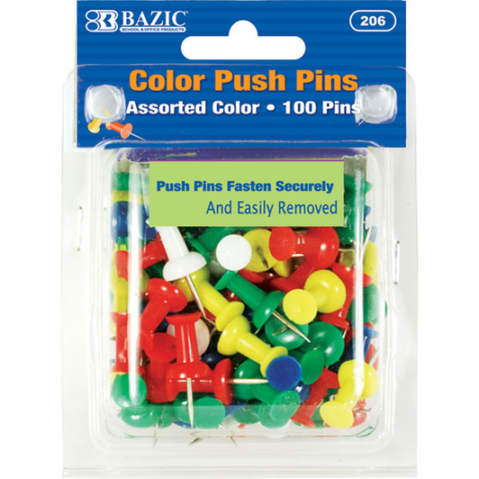 BAZIC Assorted Color Push Pins (100/Pack) BAZIC Assorted Color Push Pins (100/Pack)