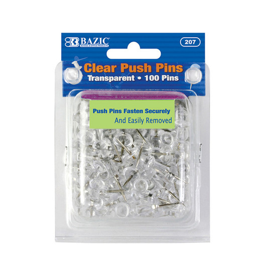 BAZIC Clear Transparent Push Pins (100/Pack) BAZIC Clear Transparent Push Pins (100/Pack)