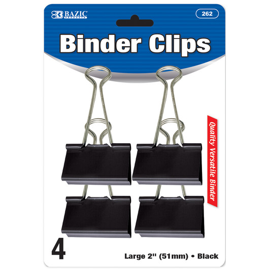 BAZIC Large 2" (51mm) Black Binder Clip (4/Pack)