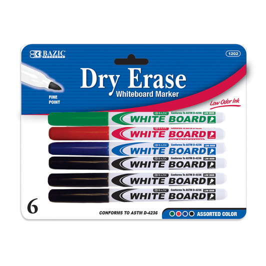 BAZIC Assorted Color Fine Tip Dry-Erase Marker (6/Pack) BAZIC Assorted Color Fine Tip Dry-Erase Marker (6/Pack)