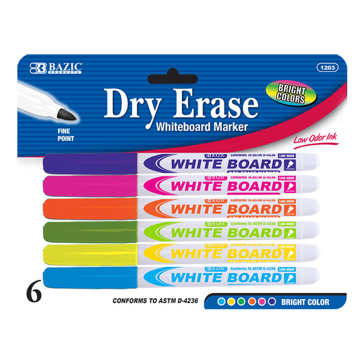 BAZIC Bright Color Fine Tip Dry-Erase Marker (6/Pack) BAZIC Bright Color Fine Tip Dry-Erase Marker (6/Pack)