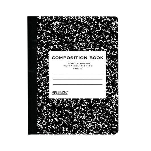 BAZIC UNRULED 100 Ct. Black Marble Composition Book