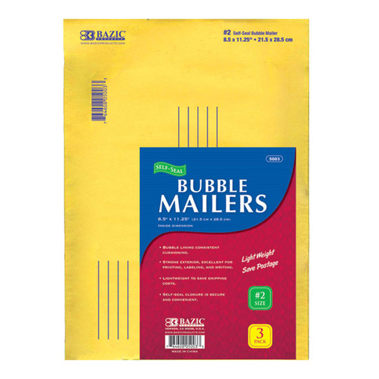 BAZIC 8.5" X 11.25" (#2) Self-Seal Bubble Mailers (3/Pack)