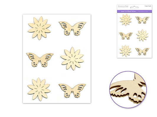 Paper Craft Embellishments Laser Cut Wood Stickers 5"x8" Butterflys & Flowers