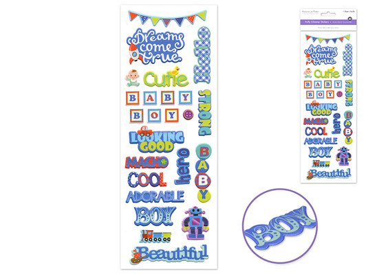 Paper Craft Stickers: 4.33"x12.2" Glimmer Puffy Sentiments Baby Boy