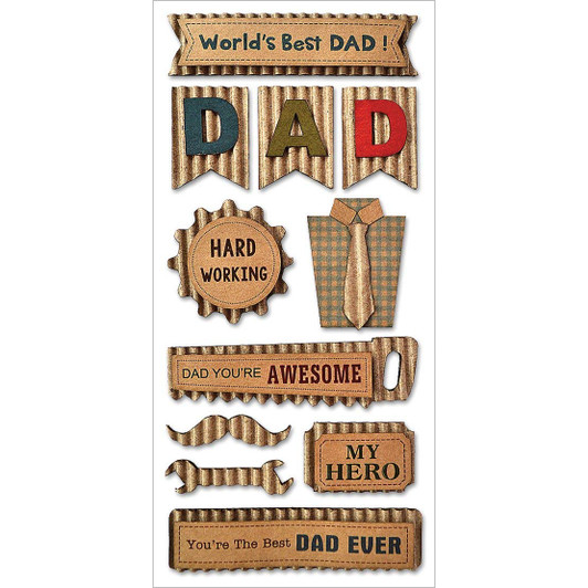 Handmade Sticker: 3"x6.5" 3D Kraft Paper Elements Best Dad Theme