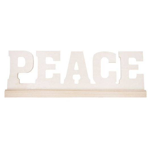 Natural Wood "Peace" Word With Base Natural Wood "Peace" Word With Base