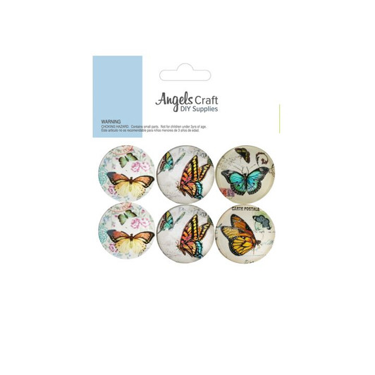 Glass Dome Cabochons, Flatback (Button) Sticker-Butterfly, 6-ct. Pk.