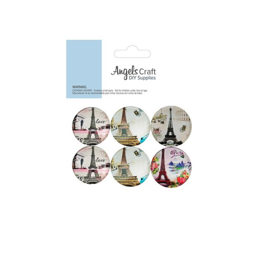 Glass Dome Cabochons, Flatback (Button) Sticker-Eiffel Tower, 6-ct. Pk. Glass Dome Cabochons, Flatback (Button) Sticker-Eiffel Tower, 6-ct. Pk.