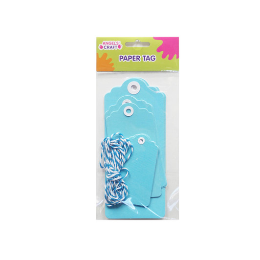 Paper Hang Tag-Cian-Blue Color & 2mtr long twine. 3-6x14cm, 3-4.8x9.6cm, 3-3.5x7cm, 9-ct. pk.