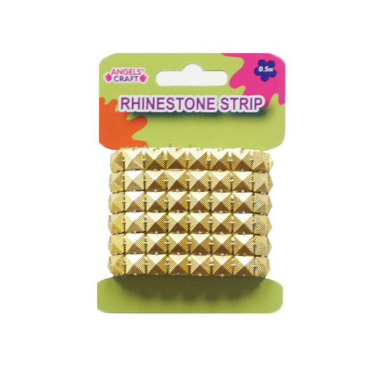 Rhinestone Stretch Banding-Pyramid Gold, 8mmx8mm, Band: 50mm(w)x0.5m(L)