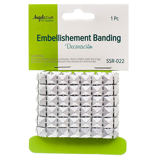 Rhinestone Stretch Banding-Pyramid Silver, 8mmx8mm, Band: 50mm(w)x0.5m(L)